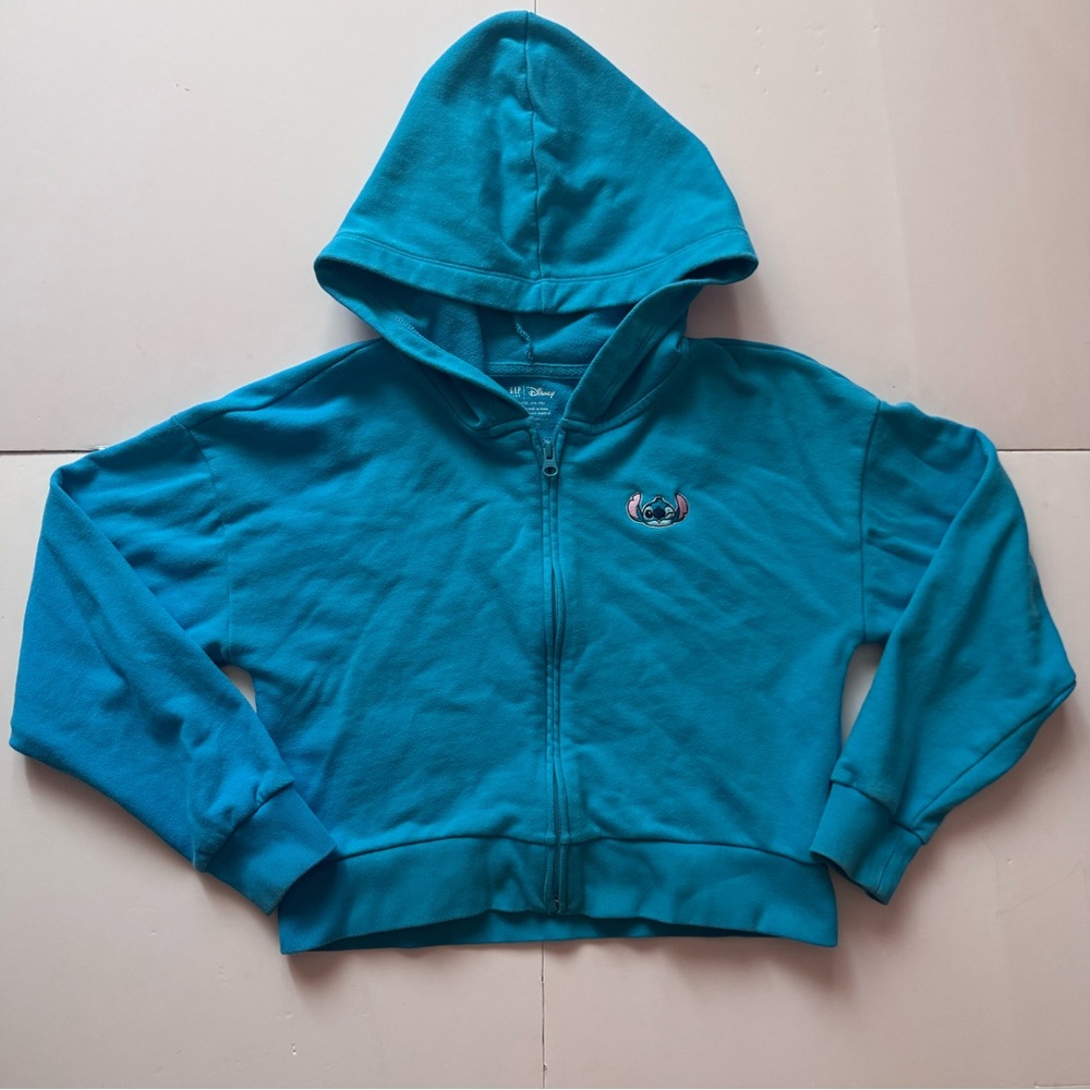 GAP X Disney Stitch Teal Kids Zip-Up Hoodie in Size XXL (14-16) In GUC